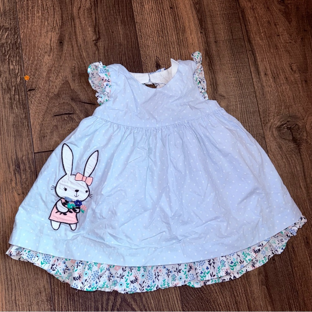 Gymboree Light Blue Polka Dot Baby Dress with Floral Trim